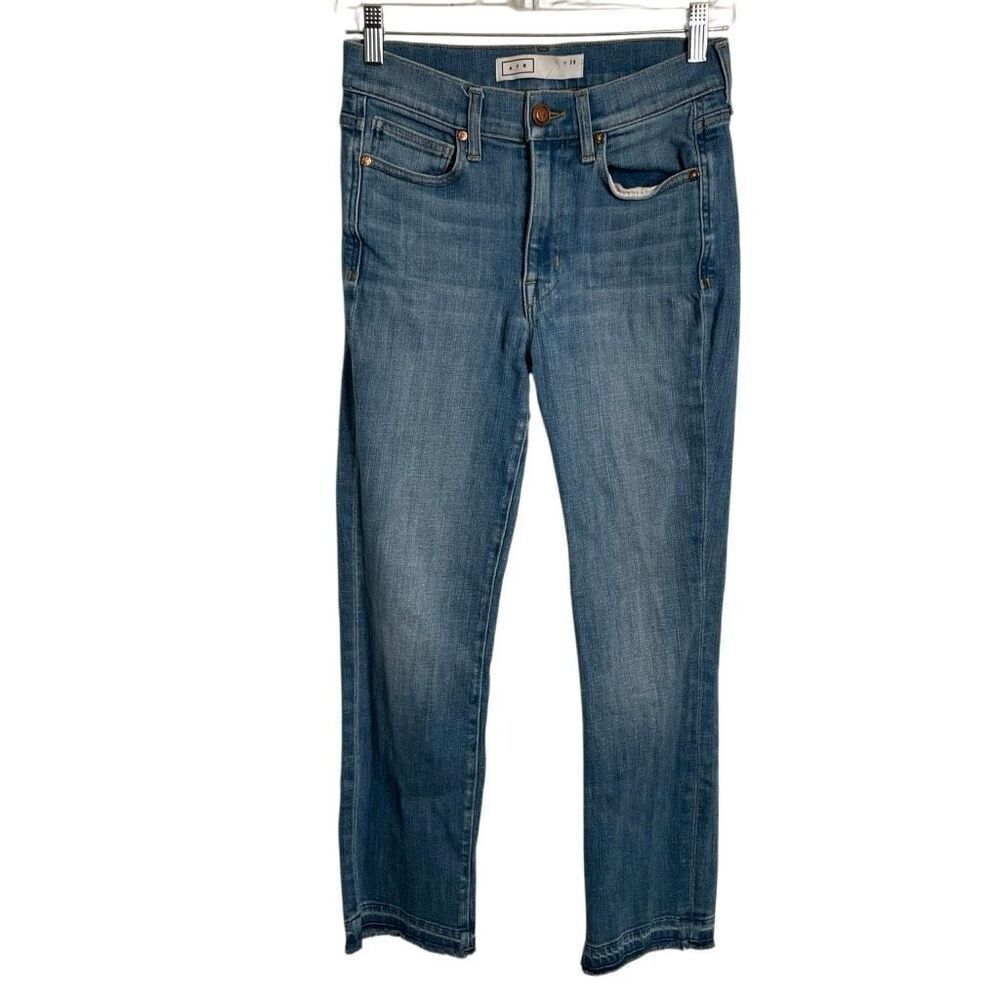 AYR Womens The Rocker Jean 28 Straight Leg Raw Hem Mid Rise Light Wash